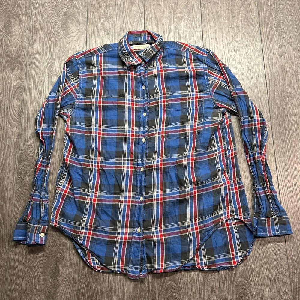 Denim & Supply Ralph Lauren RL Boyfriend Plaid Button Down Shirt Blue Large y2k